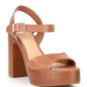 Gianni Bini Cognac Platform Block Heel Sandals with Ankle Strap